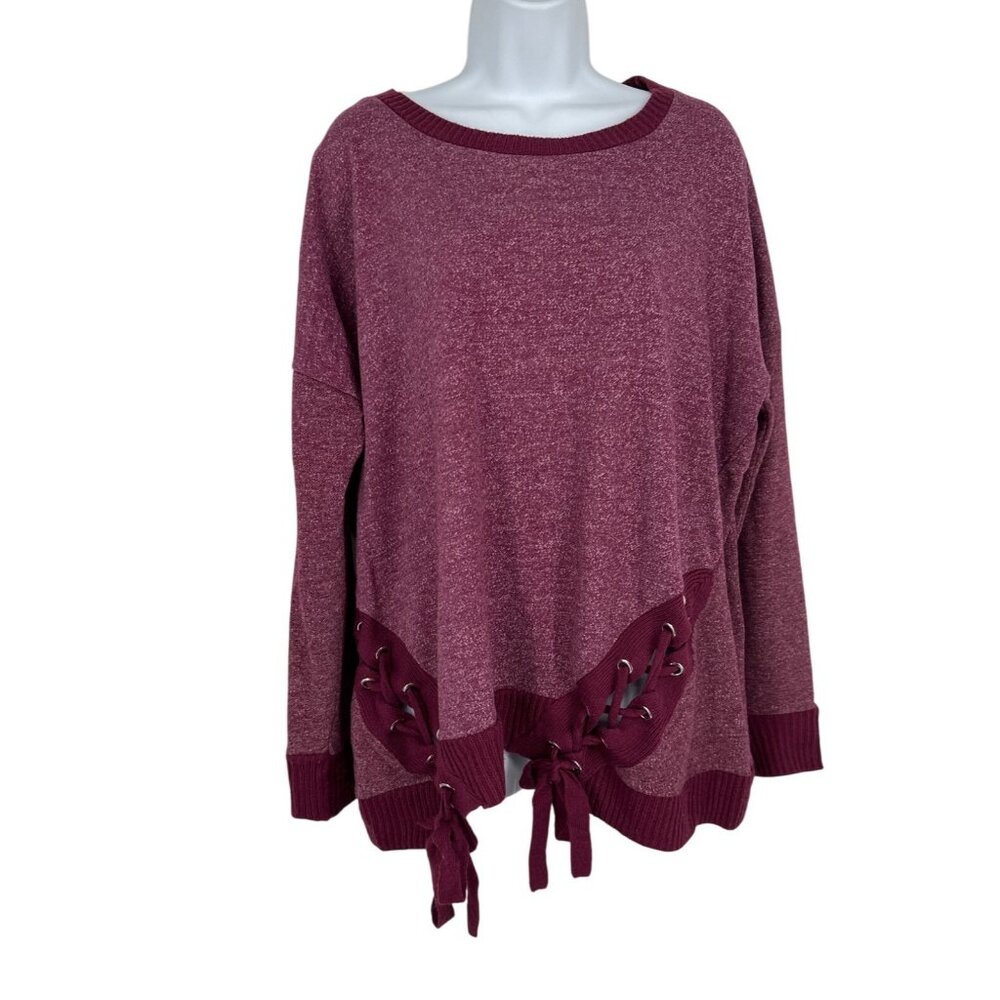 Maurices Womens Burgundy‎ Knit Sweater With Lace-Up Hem Detail Size 1
